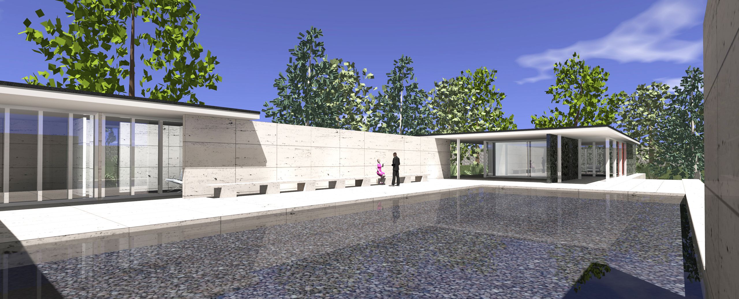 AGI32 render Miew Van Der Rohe Barcelona Pavilion