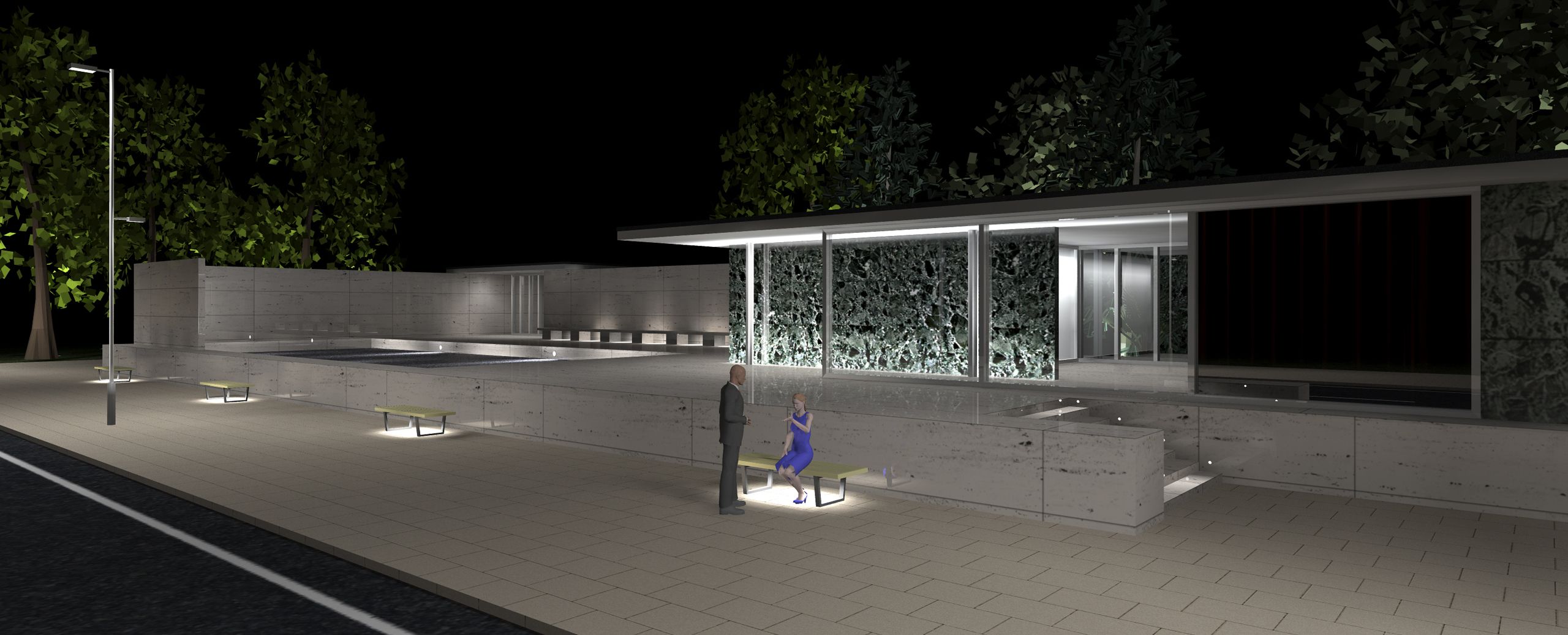 AGI32 render Miew Van Der Rohe Barcelona Pavilion
